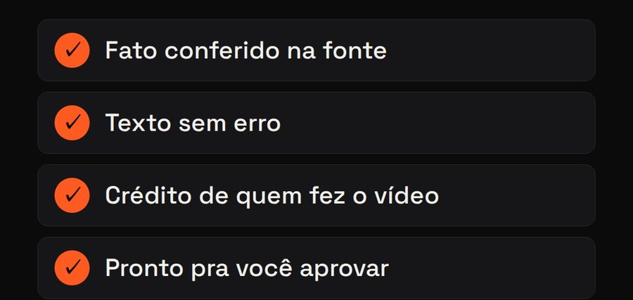 Lista conferida: fato, texto, crédito, pronto para aprovar.